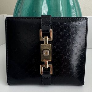Gucci Vintage Black GG Embossed Leather Guccissima Jackie Bifold Wallet